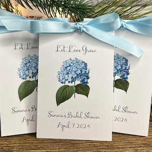 Bridal Shower Favors | Blue hydrangea design | flower seed packets filled with sunflowers or wildflowers - NOT Hydrangea Seeds