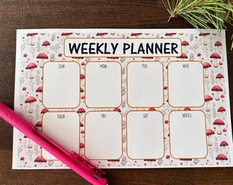 Weekly Planner Notepad To do List | Woodland Red Mushrooms PRINTED