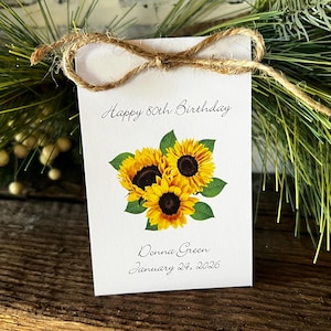 50th 60th 70th 80th 90th Birthday Party Favors, Personalized Sunflower Seed Packets