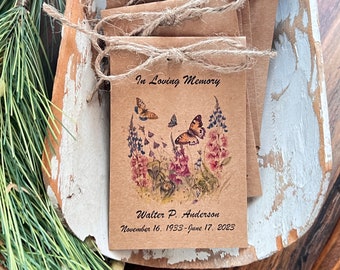 Memorial Seed Packet Favors | Butterflies in Wildflowers Funeral Favor Prayer Cards | Celebration of Life Cards | Bereavement Flower Seeds