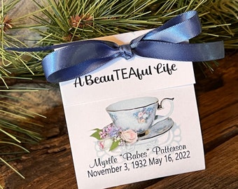 Personalized Tea Favors , Memorial Gift , Funeral Gift Tea Packets