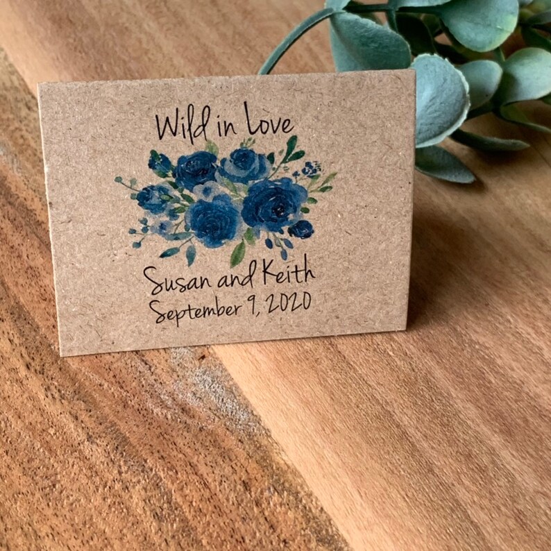 Personalized FUN SIZE Blue Roses Bridal Shower Flower Seed Packet Favors Sow in Love Wildflower Seeds Wedding Favors
