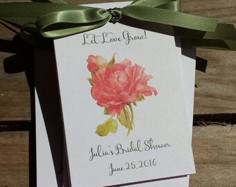 Salmon Pink Peony Bridal Shower Favors w/ Wildflowers Seed Packets Personalized to your Event
