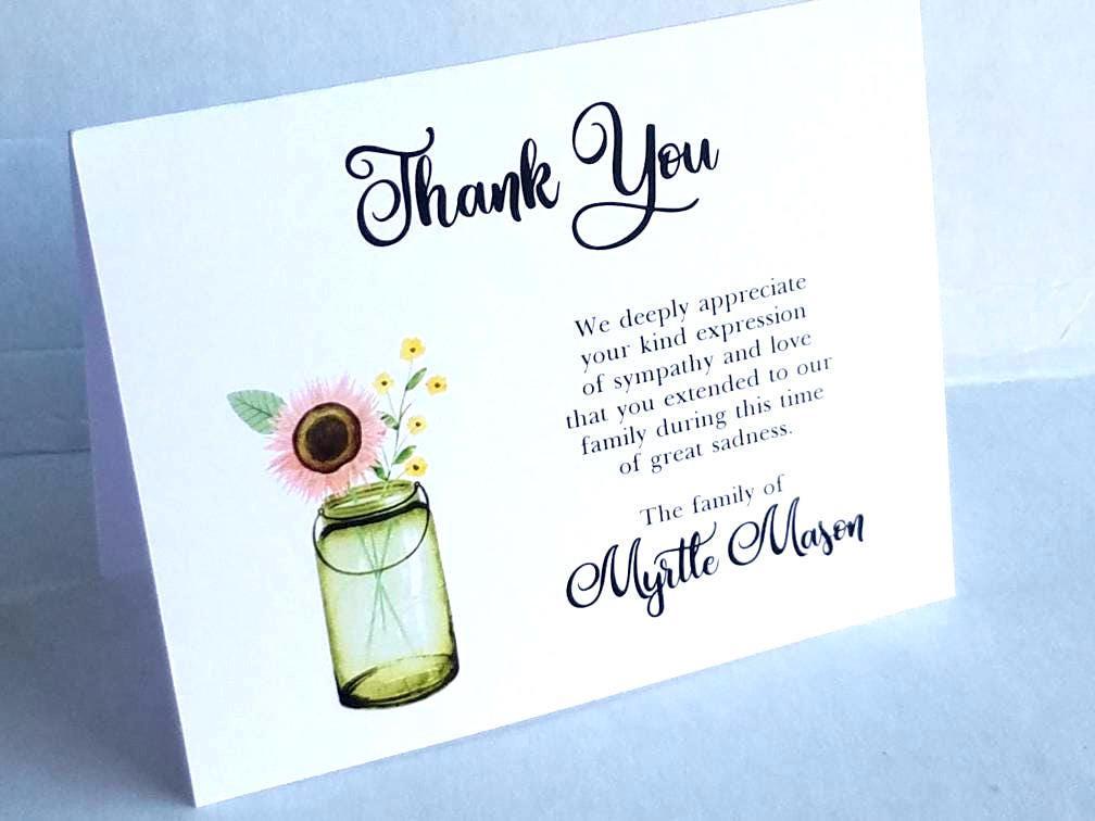 Sunflower Sympathy Thank You Note Cards ,personalized and Custom Cards ...