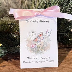BUTTERFLY Memorial Seeds Favors | Funeral Favor Prayer Cards | Personalized Celebration of Life Cards | Bereavement Flower Seed Packets