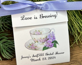 Bridal Shower Tea Favors | Love is Brewing | Dainty Lilac Floral Teacup