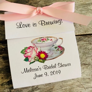 Personalized Tea Bag Party Favors Henrietta Pink White Rose Teacup perfect for a Wedding or Bridal Shower Tea Party Favors