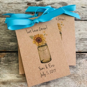 Rustic Sunflower Themed Wedding Favors Mason Jar Let Love Grow Flower Seed Packet Favor Shabby Chic Boho Favor