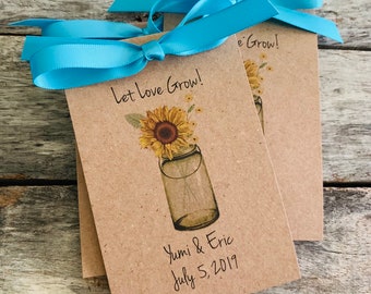 Let Love Grow | Flower Seed Packets | Bridal Shower Favors for Guests | Mason Jar with Sunflower