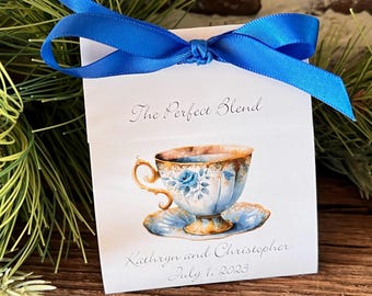 Blue and Gold Teacup | Bridal Shower Tea Bag Favors | Love is Brewing
