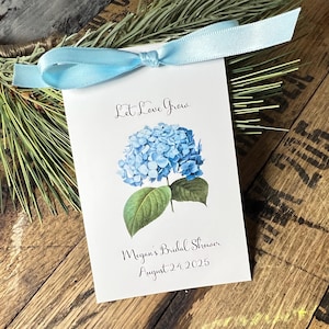 Bridal Shower Favors | Blue hydrangea design | flower seed packets filled with sunflowers or wildflowers - or Hydrangea Seeds