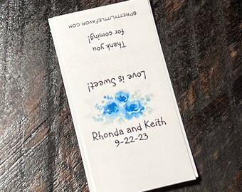 Cute DIY Floral Blue Roses Candy Wrappers for Bridal Shower or Birthday Personalized Party Favors , Mini wrappers for Miniature Chocolates