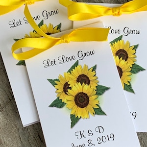 Beautiful Personalized Sunflower Trio  Bridal Shower Wedding Shower Birthday Anniversary Sunflowers Seeds Party Favors Seed Packets