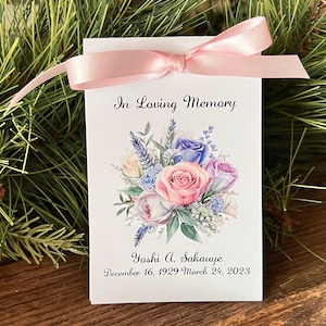 Floral Memorial Service Favors | Funeral Favor | Personalized Celebration of Life Cards | Bereavement Flower Seed Packets