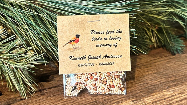 Robin Bird Food Funeral Favors | Feed the Birds | Celebration of Life Memorial packet | Bereavement Packets bird seed bild 4