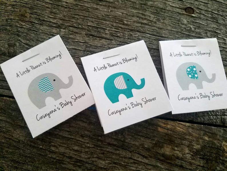 Personalized MINI Elephant Baby Shower Party Flower Seeds Packet Favors Gray and Teal Blue Wildflower Seed Cute Little Favors image 2