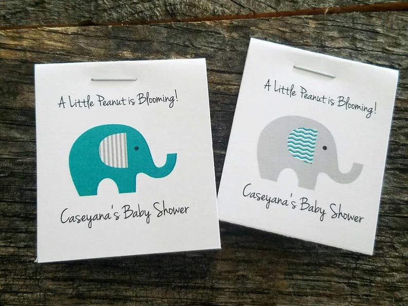 Personalized MINI Elephant Baby Shower Party Flower Seeds Packet Favors Gray and Teal Blue Wildflower Seed Cute Little Favors image 1