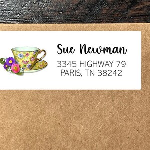 Custom Address Labels , Yellow Chintz Lace Teacup , Personalized Return Address Labels