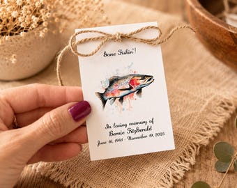 TROUT Memorial Seed Packet Favors | Outdoorsman Flyfishing Funeral | Celebration of Life Cards | Bereavement Flower Seeds | Fish Fisherman