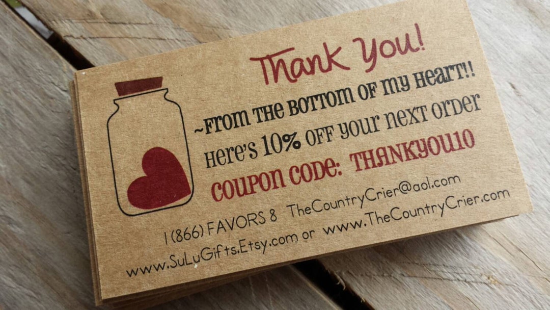 Custom Thank You for the Order Cards Inserts Promo Coupon Discount Codes to Insert With Orders for Your Etsy Shop Owners or Business Store Etsy