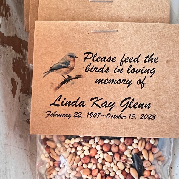 24 Feed the Birds Bird seed Funeral Favors | for Celebration of Life Memorial packet | Bereavement | Eastern Bluebird bird food