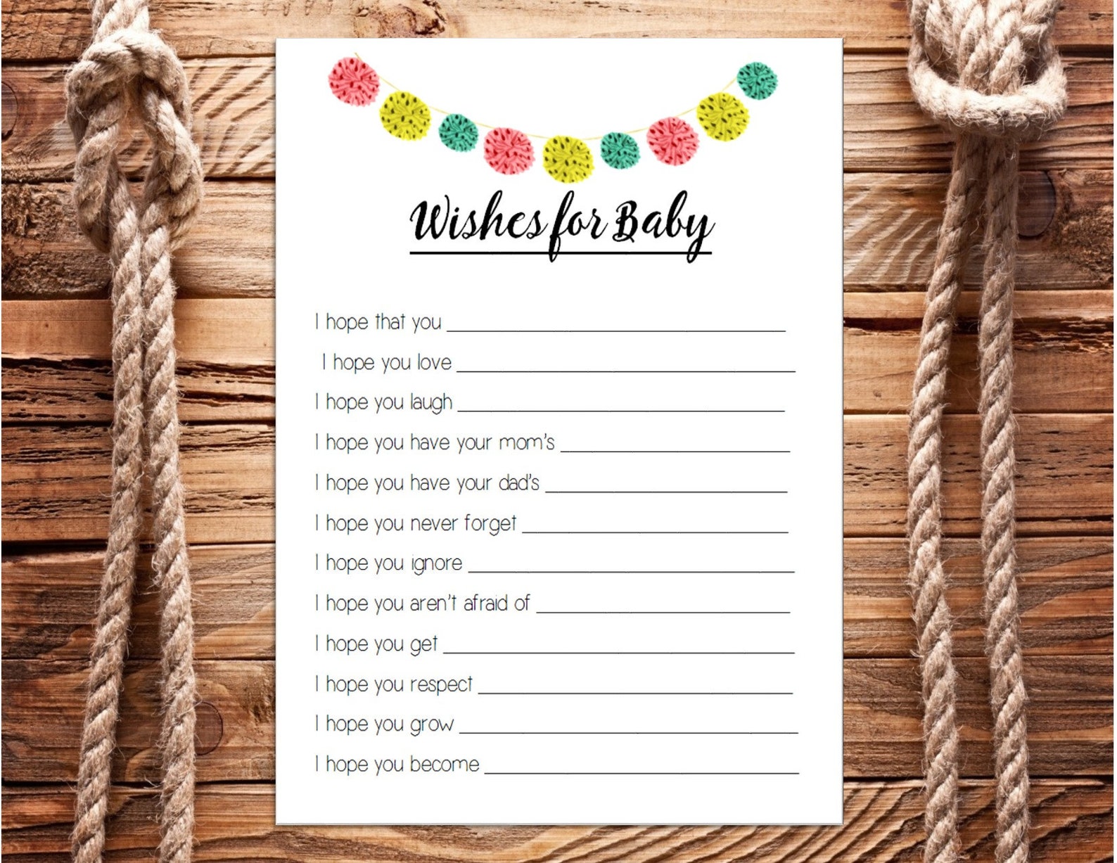 Custom Printable PDF File Baby Shower Wishes for Baby DIY Etsy