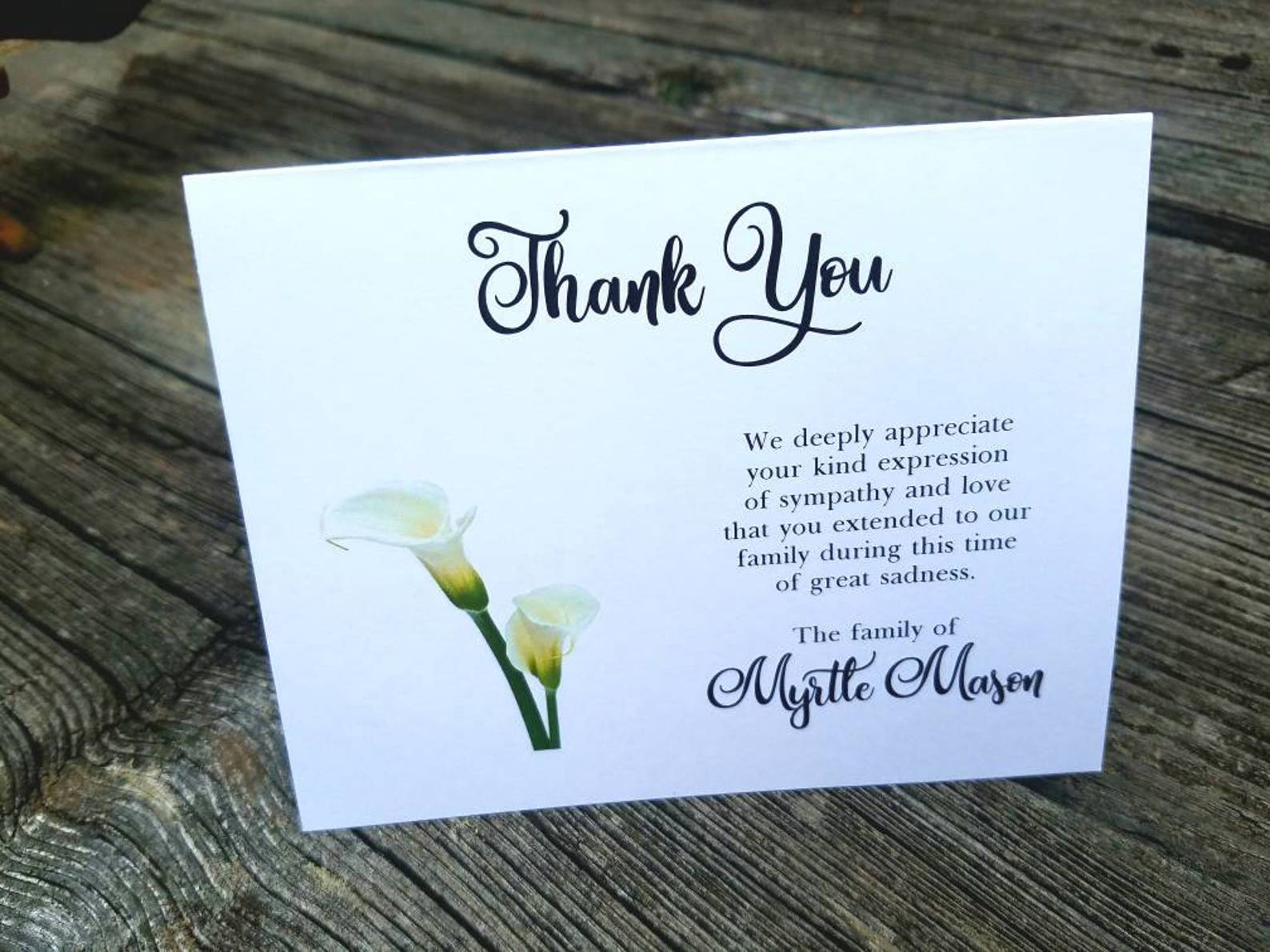 Calla Lily Sympathy Thank You Notes Cards for Sympathy Flowers Etsy