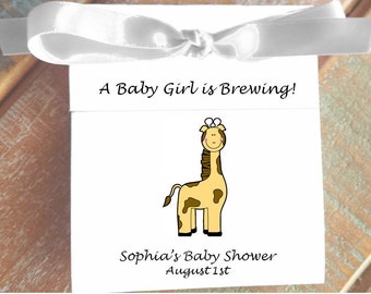 Baby Shower Tea Bag Favors | Giraffe Zoo Animals | A Baby is Brewing