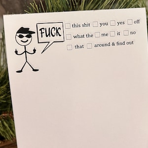 F*ck This That Check Off Funny Notepad -stick figure Middle finger FAFO