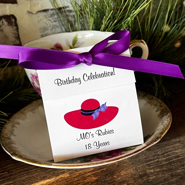 Red Hat Ladies Tea Party Tea Favors , Tea Bag Favors for Red Hat Lady Functions and Get Togethers