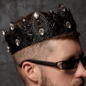 White Crystal  Black Crown,King Crown,Gothic Crown,Halloween Crown,Party Crown,Rhinestones Crown,Crystal Crown,Black Men&#39;s Crown,Men&#39;s Crown