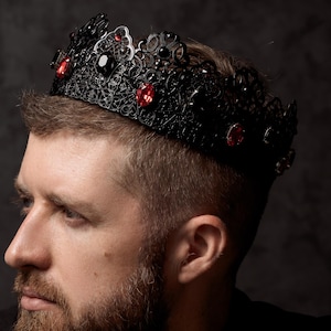 Black Crown, Gothic King Crown, Mens Crown, Rhinestone Crystal Men&#39;s Crown, Couple Crown