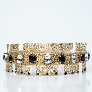 Black & Gold Rhinestone King Crown: Halloween Party Crown