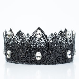 White Crystal  Black Crown,King Crown,Gothic Crown,Halloween Crown,Party Crown,Rhinestones Crown,Crystal Crown,Black Men&#39;s Crown,Men&#39;s Crown