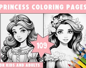 Princess Coloring Pages: Royal Printable Designs (Digital Download)