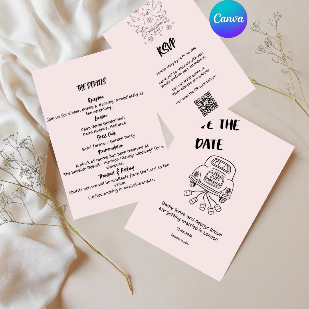 Editable Save the Date + Details + RSVP Card Template | Minimalist ...