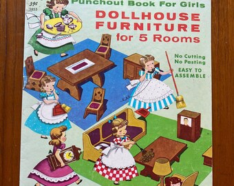 Vintage Paper Punchout Doll Furniture, Punchout Book For Girls,  Cute Kitsch