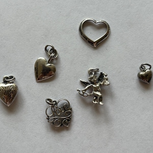 Vintage Sterling Silver Heart Charms, Set of Six Charms in Sterling Silver