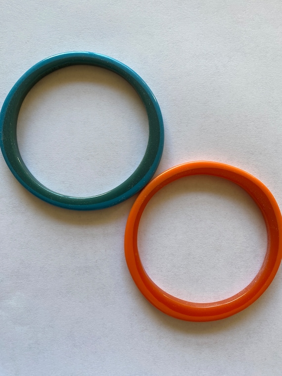 Bangle Bracelets, Orange and Turquoise, Irregular 