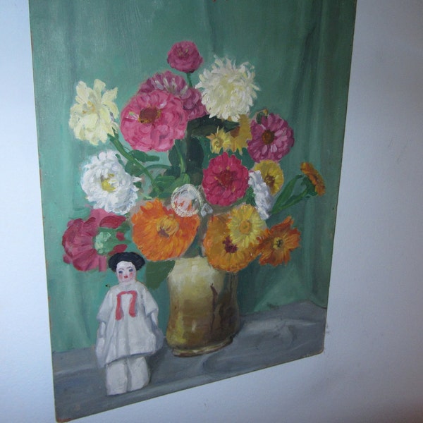 Vintage Floral Bodegón con Zinnnias