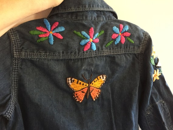 Hand Embroidered Girls Size 5 Denim Shirt