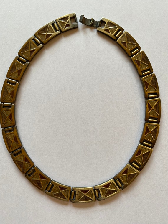 Vintage 1970's Gold Tone Brass Enamel Choker