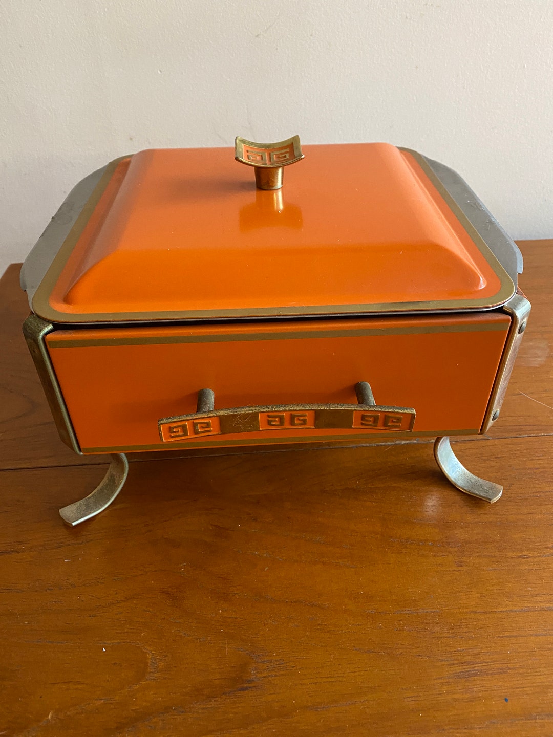 Vintage Orange Chafing Dish Warming Tray Mid Century Modern Etsy