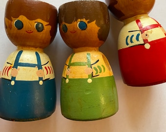 Vintage Danish Doll Figurine Wood Eggcup w/ Missing Spoons