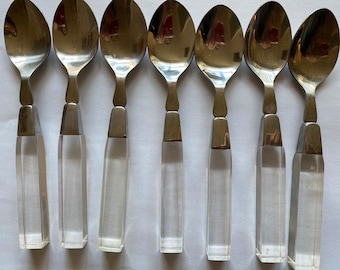 Vintage Spoons (7) by LIFETIME Flatware Clear Lucite Handles, Taiwan