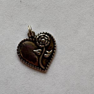 Vintage Sterling Silver Heart Charm with Flower Embellishment