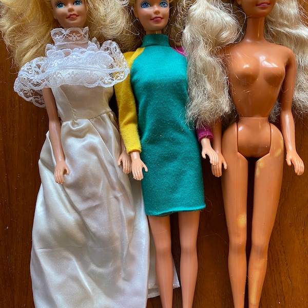 Vintage 1980's and 90's Barbies, Three As Is Dolls