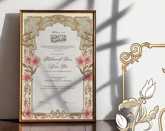 Floral Nikah Nama: Personalized Islamic Wedding Certificate (Digital Download)