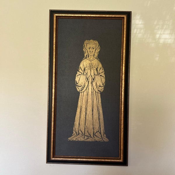 Decorative Medieval  Rubbing Framed Art – Praying Lady Effigy