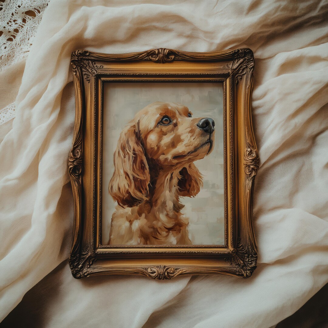 Cocker Spaniel Dog Portrait - Printable Pet Wall Art, Rustic Oil ...